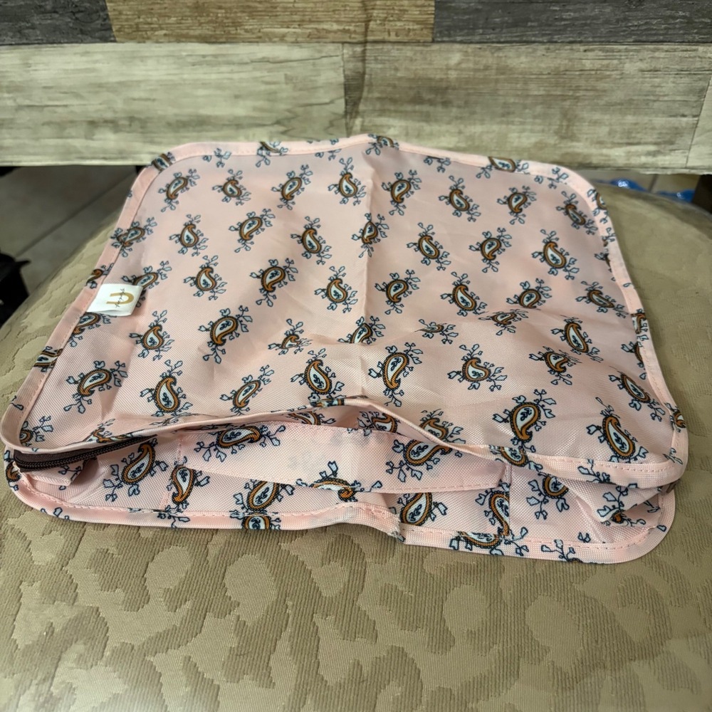 Free People Paisley Print Packing Cube Travel Organizer Peach Pink Zippered Bag